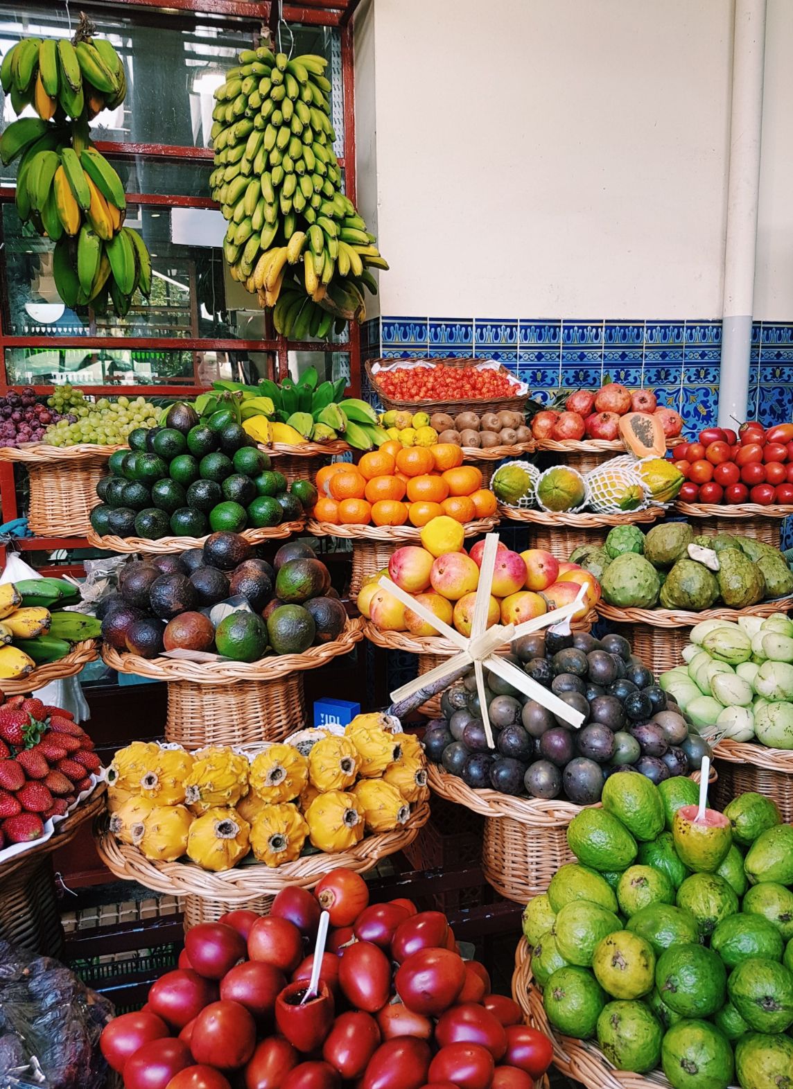 A market full of veggies and fruits in Madeira, Portugal.